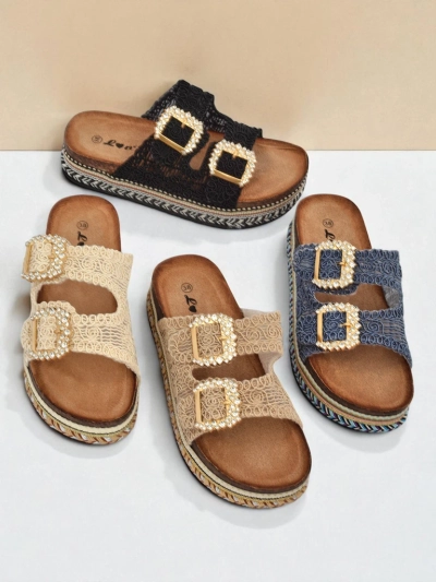 Royalfashion Dámske sandále s prackami zdobenými kamienkami GlamCork