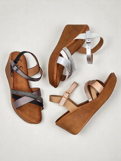 Royalfashion dámske wedge sandále s kamienkami a trblietaním Glittera