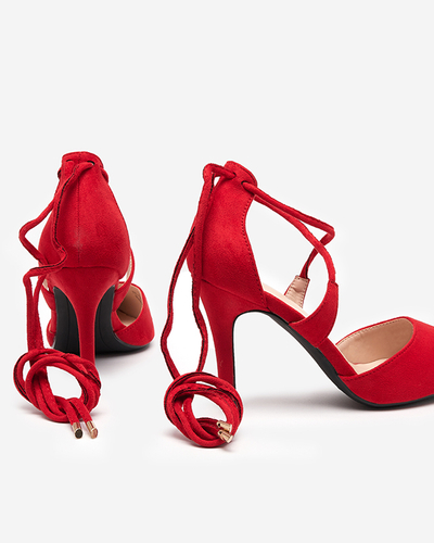 Červené dámske lodičky s členkovým viazaním Azunis - Topánky