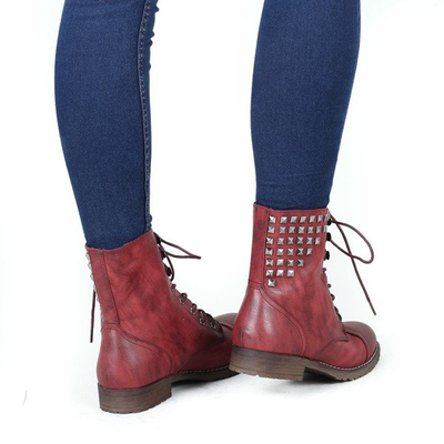 Bordowe Workery Lucy - Obuwie