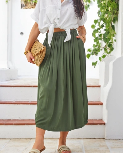 Royalfashion Dámska viskózová midi sukňa, letná a vzdušná s dvoma vreckami