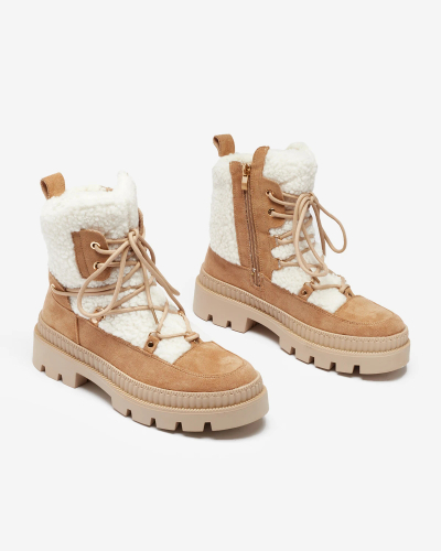 Royalfashion Béžové dámske trapperské čižmy s ovčou kožou Getatsa