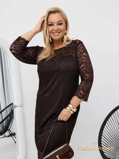 Čipkasta ženska midi obleka s 3/4 rokavi Elegant Star