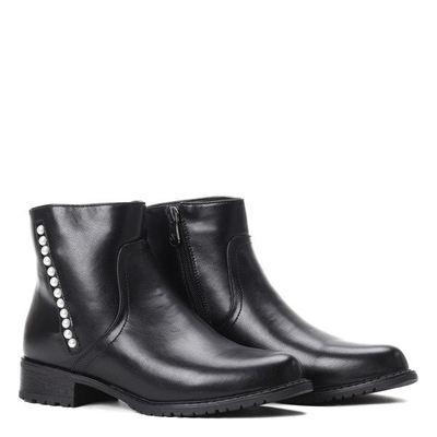 Czarne botki z perełkami Iris- Obuwie