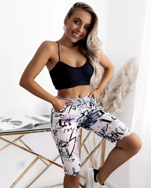 Bielo-modré 3/4 dámske kraťasy s potlačou PLUS SIZE - Oblečenie