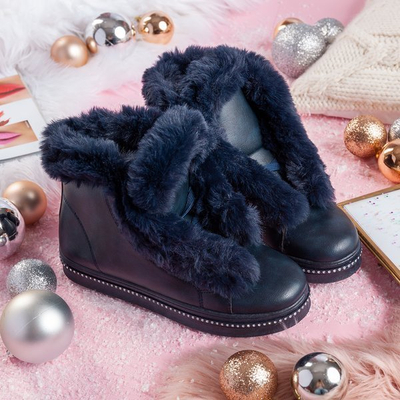 Tmavomodré členkové topánky na platforme s kožušinou Salyssa - Obuv