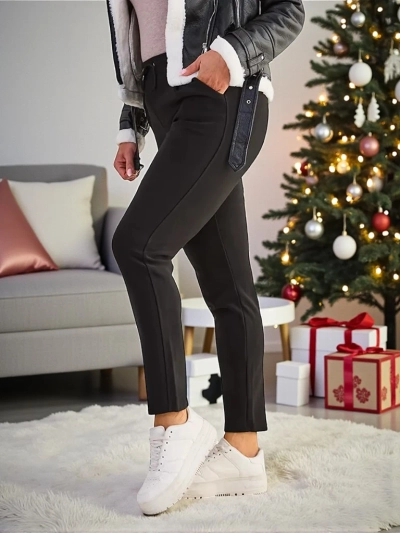 Ženske Hlače Luna Črne Tkaninske Casual za Vsak Dan