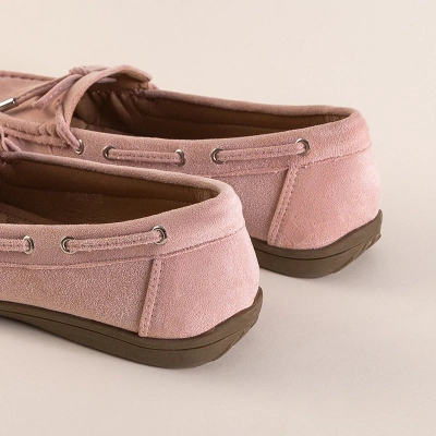 OUTLET Svetloružové dámske eko semišové mokasíny s mašličkou Inda - Topánky