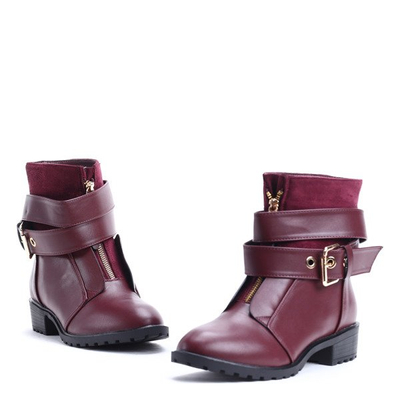 Bordowe workery z suwakiem Katelyn- Obuwie