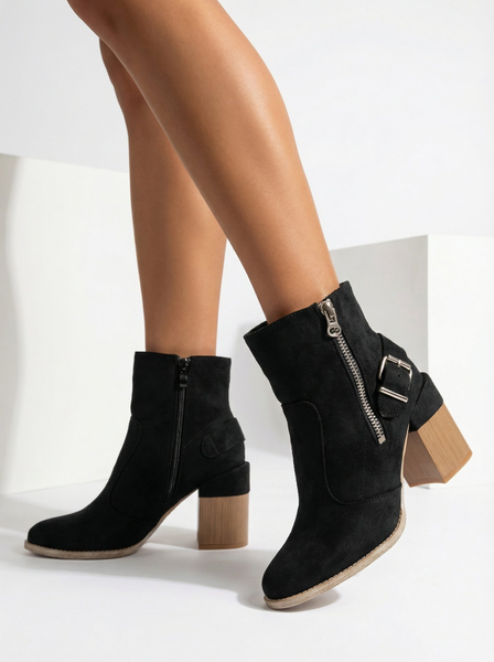 Royalfashion Čierne dámske vysoké čižmy na podpätku z eko-semišu Acimra