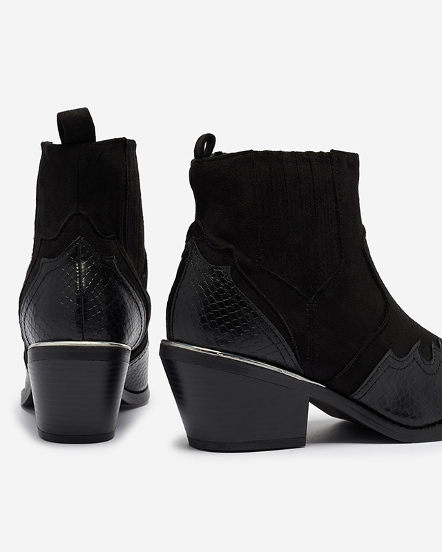 Čierne eko semišové kovbojské čižmy na nízkom stĺpiku Zirras - Obuv