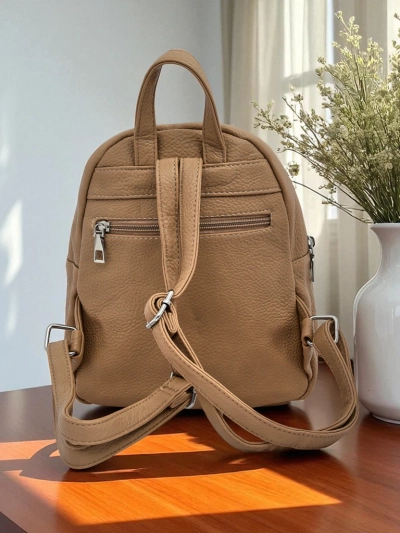 Pleten Ženski Nahrbtnik Królewska Moda Livia bež ekološko usnje 25x25cm