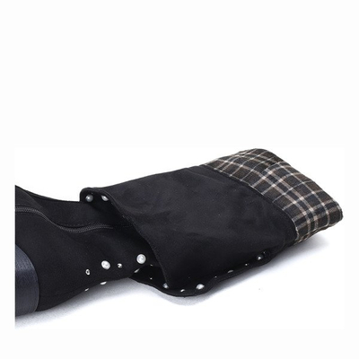 Czarne kozaki z perełkami i dżetami Floriana - Obuwie