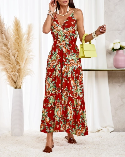 Royalfashion Oranžové dlhé dámske kvetinové šaty