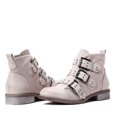 Różowo-beżowe workery z trzema klamrami Momo - Obuwie