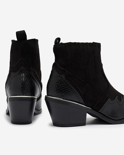 Čierne eko semišové kovbojské čižmy na nízkom stĺpiku Zirras - Obuv