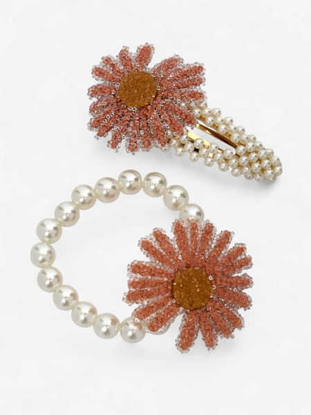 Royalfashion Sada sponiek a gumičiek do vlasov s kvetom Flora Perla