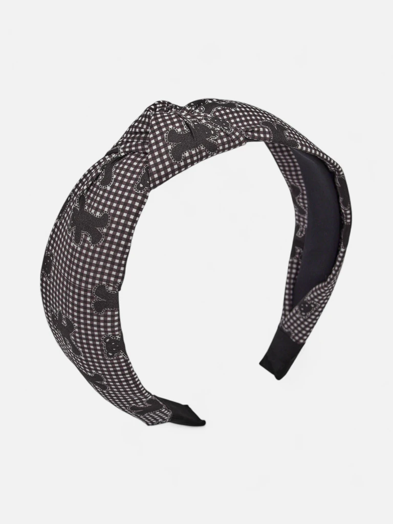 Royalfashion Naglavni trak za lase s pletenico v karirastem vzorcu in medvedki