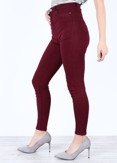 Bordowe spodnie z wysokim stanem- Spodnie