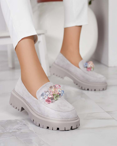 Svetlosivé dámske mokasíny s farebnými korálkami Hetika - Obuv