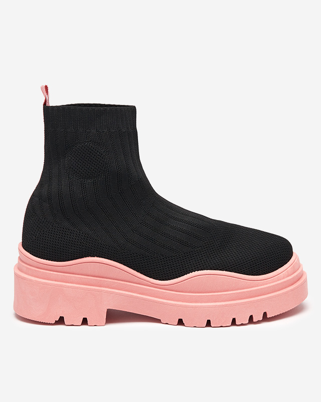 OUTLET Športové čierno-ružové dámske čižmy na plochom podpätku Yorika - Obuv