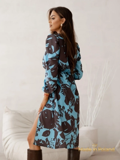 Sukienka Afrodyta Blu Oceano – modra midi, dolgi rokavi, klasičen stil