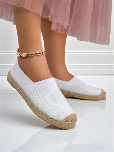 Ženski espadrile Calista Biancha – bele, ploske iz eko semiša, italijanski stil