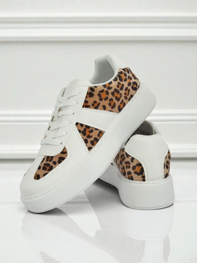 Ženski športni copati Calista Leopardia – Beli Eko Usnje Tkanina Pomlad 4cm