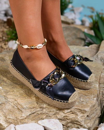 OUTLET Royalfashion Dámske espadrilky s mašľou v čiernej farbe Fanfoss