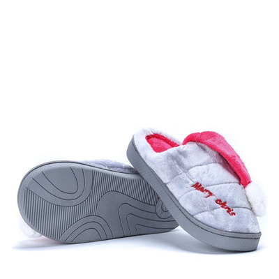 Szare kapcie z pomponikiem Santa- Obuwie