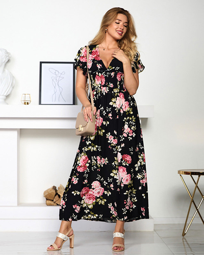 Vzdušné čierne dámske šaty s krátkym rukávom - Oblečenie