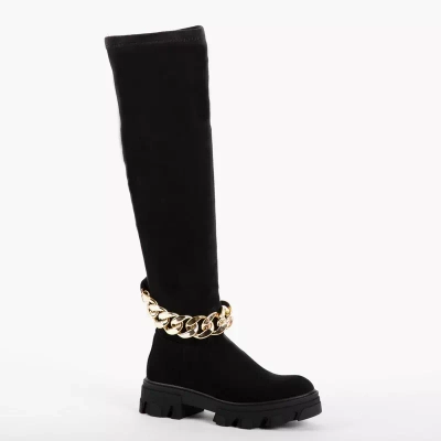 OUTLET Dámske čierne ekologické semišové čižmy na platforme Engli - Obuv