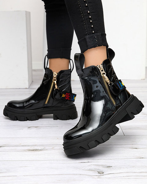Dámske čierne lakované čižmy Osallu - Footwear