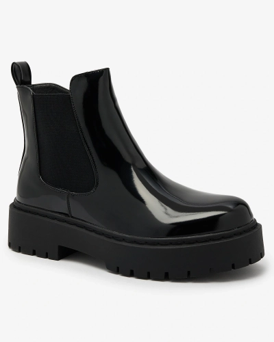 Royalfashion Čierne lakované dámske čižmy bez podpätku Glossy Chic