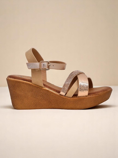 Royalfashion Dámske wedge sandále s kamienkami a trblietaním Glittera