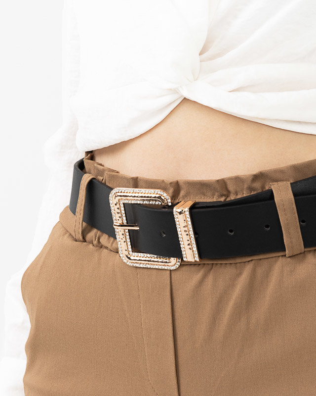 Dámsky čierny opasok so zlatou prackou s kubickým zirkónom - Doplnky