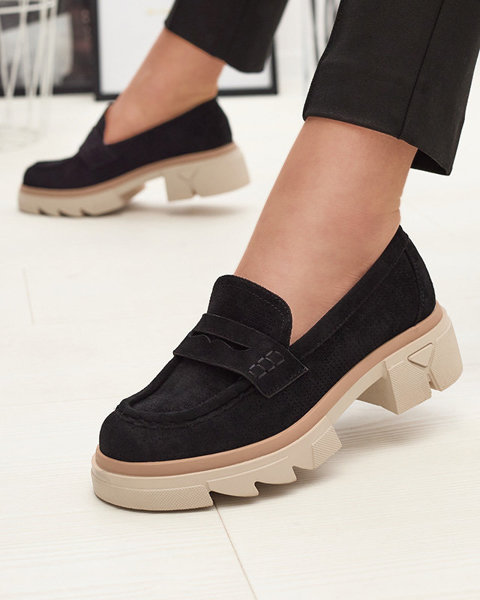 Čierne dámske ažurové mokasíny na pevnej podrážke Ejina - Obuv