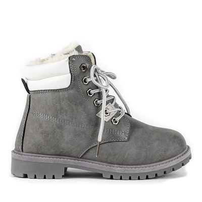 Šedé detské turistické topánky Kabri z ekokože - Obuv