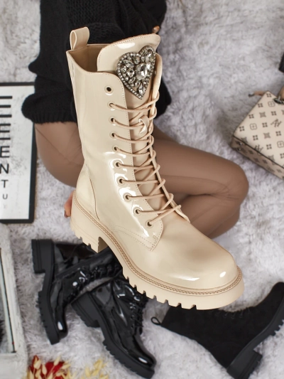 Lakirani ženski gležnarji z vezalkami Emelune