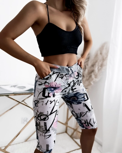 Bielo-modré 3/4 dámske kraťasy s potlačou PLUS SIZE - Oblečenie