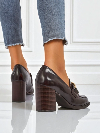 Ženski loafers Persephone Nero s peto ekološko usnje zlata zaponka