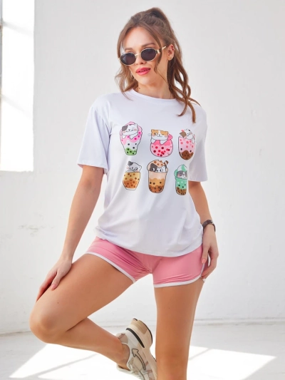 Royalfashion Dámska športová súprava s tričkom a šortkami Kitty Cat