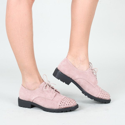 Różowe półbuty z cyrkoniami Ashley- Obuwie