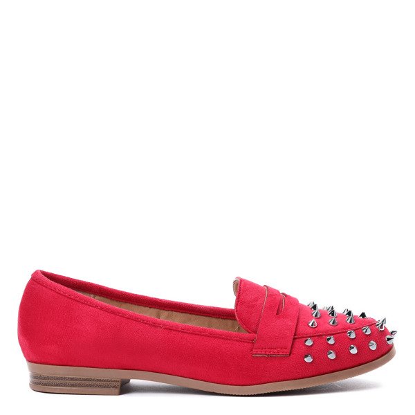 Czerwone mokasyny z ćwiekami Brads- Obuwie