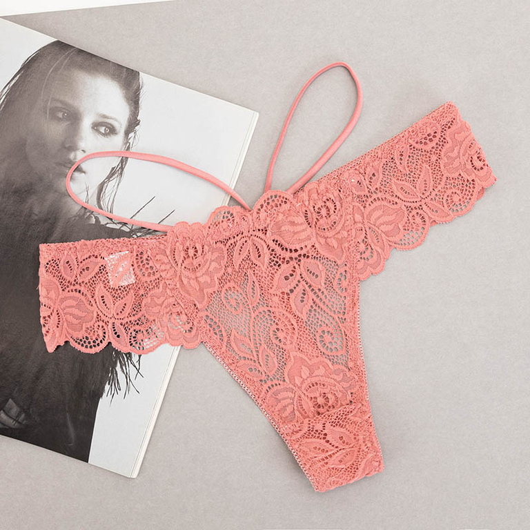 Koralové dámske čipkované tangá s ramienkami - Spodná bielizeň