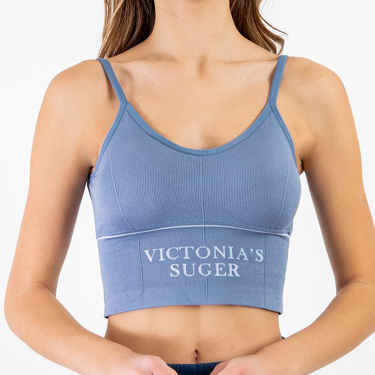 Modrá športová podprsenka s nápismi - Spodná bielizeň