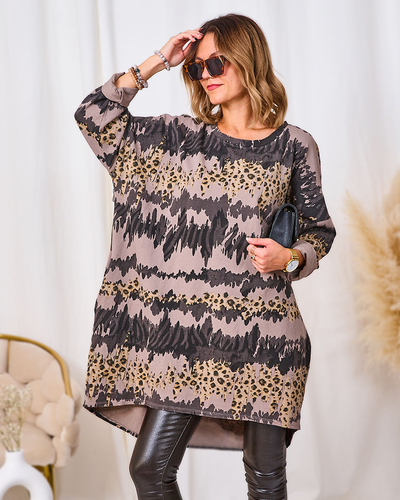 Royalfashion Vzorované dámske šaty v hnedej farbe