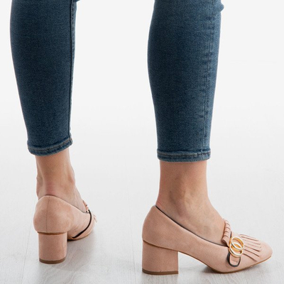 Růžová čerpadla s ozdobami na nízkých podpatcích Ever - Boty 1