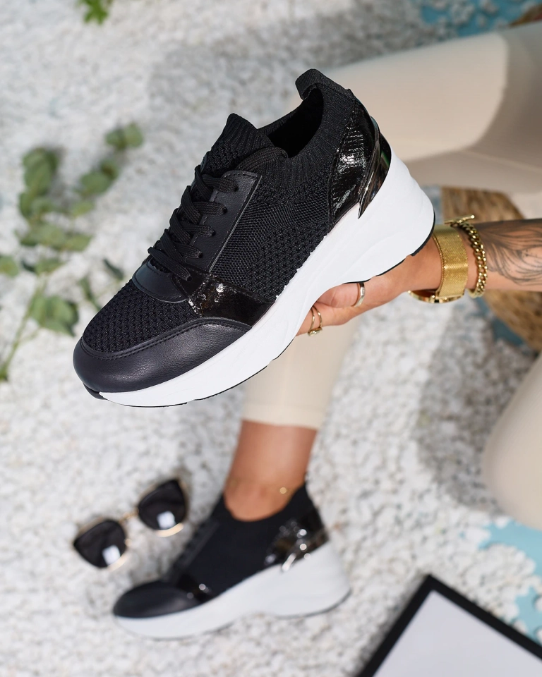 Čierne dámske športové tenisky na podpätku Ezetta- Obuv