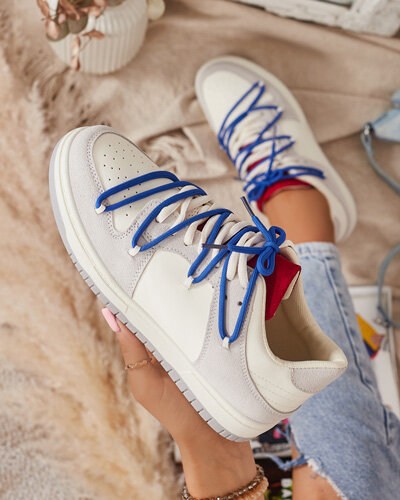 Bielo-šedé dámske športové tenisky s tmavomodrými šnúrkami Olierinc - Obuv